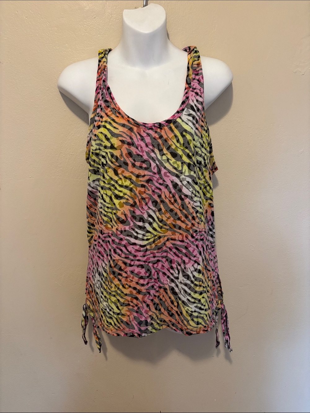 OP Multicolor Zebra Print Tank Top - Pink, Yellow, Orange, Black, White